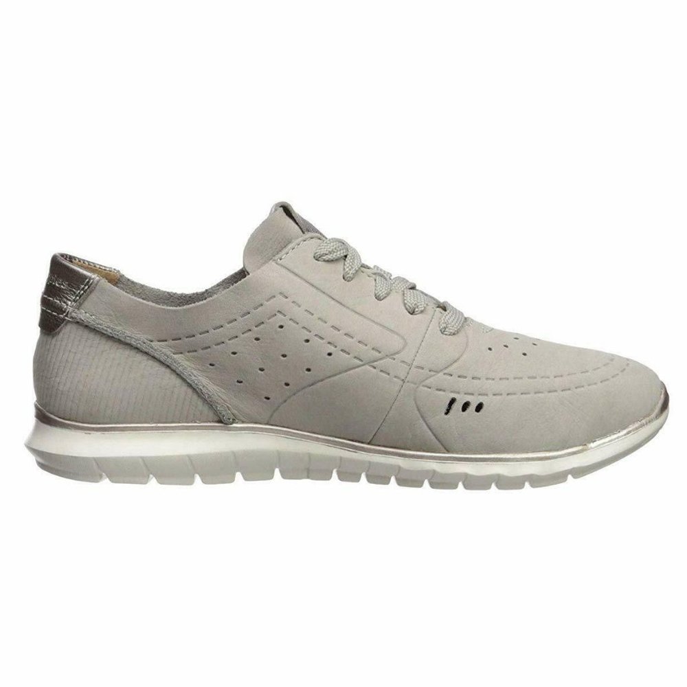 NEW Hush Puppies Women Tricia Nubuck Stone Metallic Perforated Comfort Sneaker